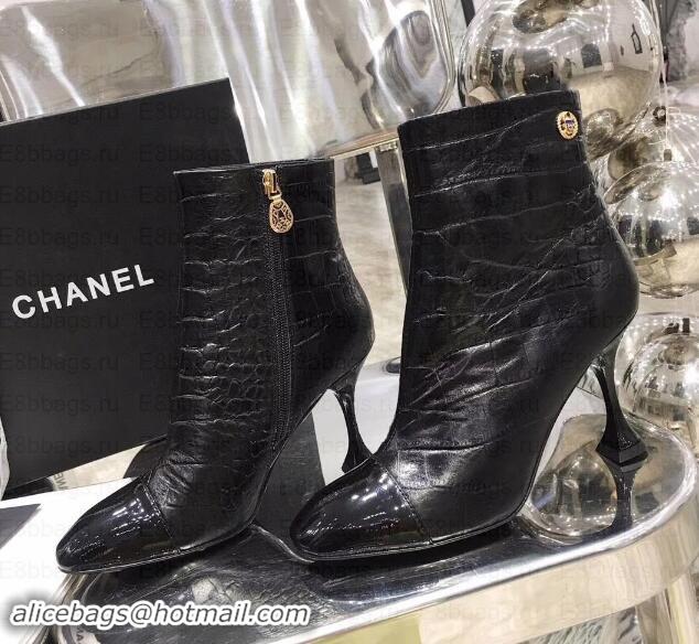 Classic Chanel Heel 8.5cm Ankle Boots G34903 Embossed Matte Calfskin G35247 Black