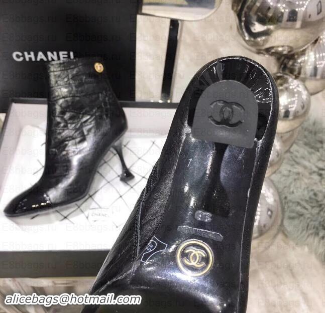 Classic Chanel Heel 8.5cm Ankle Boots G34903 Embossed Matte Calfskin G35247 Black