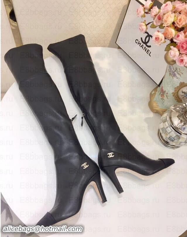 Luxury Chanel Heel 8.5cm High Boots Leather G349018 Black 2019