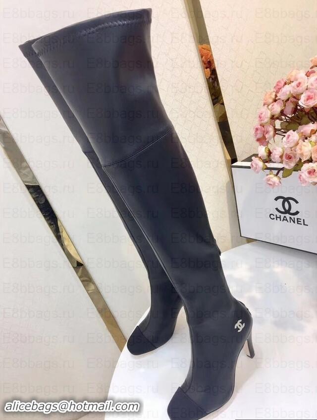 Luxury Chanel Heel 8.5cm High Boots Leather G349018 Black 2019