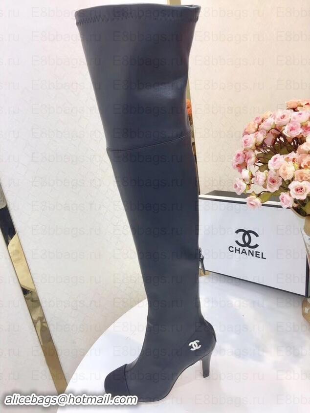 Luxury Chanel Heel 8.5cm High Boots Leather G349018 Black 2019