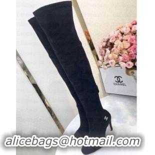 Perfect Chanel Heel 8.5cm High Boots Suede G349019 Black 2019