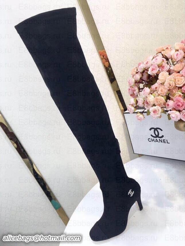 Perfect Chanel Heel 8.5cm High Boots Suede G349019 Black 2019