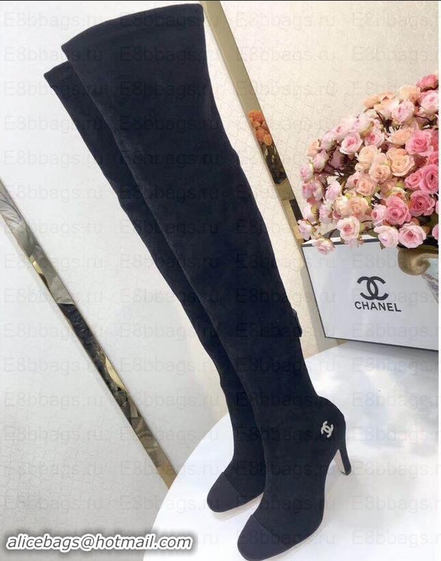 Perfect Chanel Heel 8.5cm High Boots Suede G349019 Black 2019