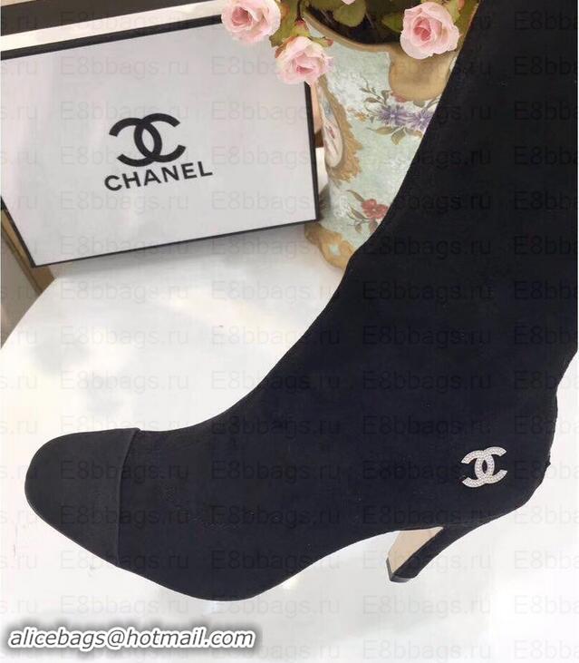 Perfect Chanel Heel 8.5cm High Boots Suede G349019 Black 2019