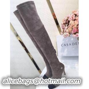 Most Popular Chanel Heel 8.5cm High Boots Suede G349019 Gray 2019