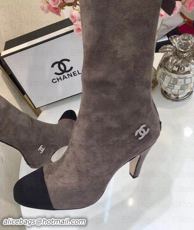 Most Popular Chanel Heel 8.5cm High Boots Suede G349019 Gray 2019