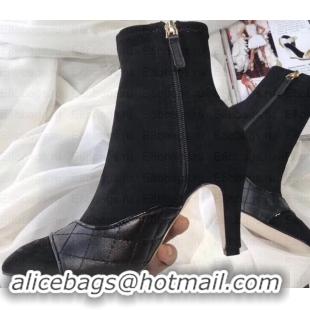 Classic Hot Chanel Heel 8.5cm Ankle Boots Quilting Suede G349020 Black 2019