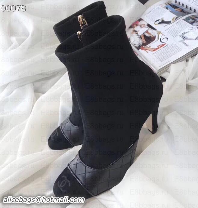 Classic Hot Chanel Heel 8.5cm Ankle Boots Quilting Suede G349020 Black 2019