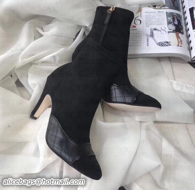 Classic Hot Chanel Heel 8.5cm Ankle Boots Quilting Suede G349020 Black 2019