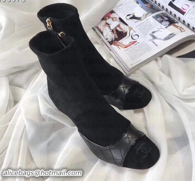 Classic Hot Chanel Heel 8.5cm Ankle Boots Quilting Suede G349020 Black 2019