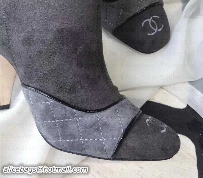 Luxury Chanel Heel 8.5cm Ankle Boots Quilting Suede G349020 Gray 2019