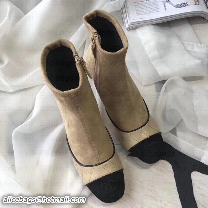 Discount Chanel Heel 8.5cm Ankle Boots Quilting Suede G349020 Beige 2019