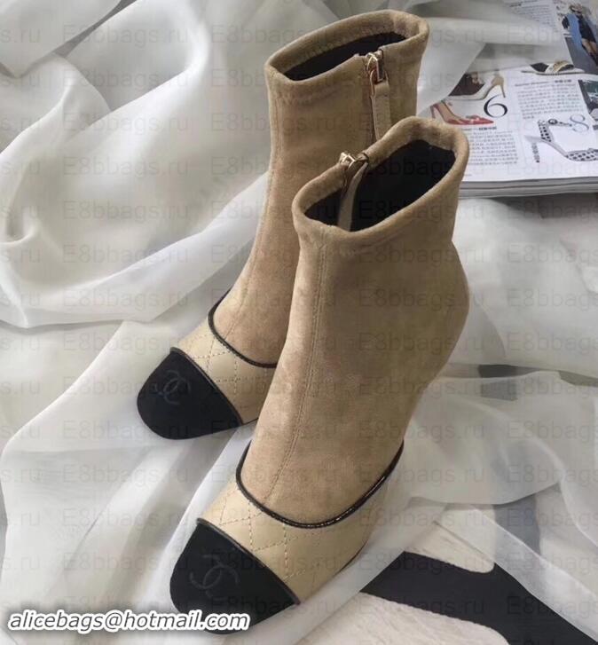 Discount Chanel Heel 8.5cm Ankle Boots Quilting Suede G349020 Beige 2019