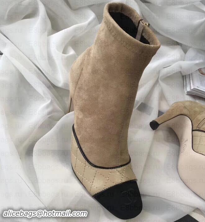 Discount Chanel Heel 8.5cm Ankle Boots Quilting Suede G349020 Beige 2019