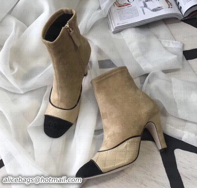 Discount Chanel Heel 8.5cm Ankle Boots Quilting Suede G349020 Beige 2019