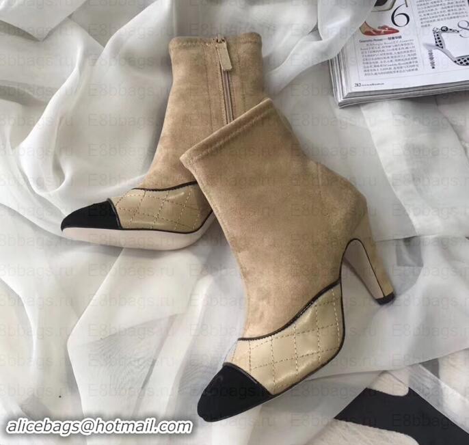 Discount Chanel Heel 8.5cm Ankle Boots Quilting Suede G349020 Beige 2019