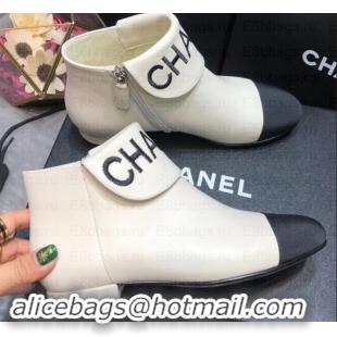 Crafted Chanel Heel 1.5cm Lambskin and Grosgrain Ankle Boots G35167 Creamy 2019