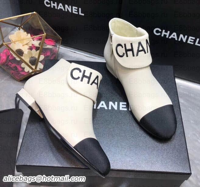 Crafted Chanel Heel 1.5cm Lambskin and Grosgrain Ankle Boots G35167 Creamy 2019