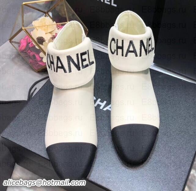 Crafted Chanel Heel 1.5cm Lambskin and Grosgrain Ankle Boots G35167 Creamy 2019