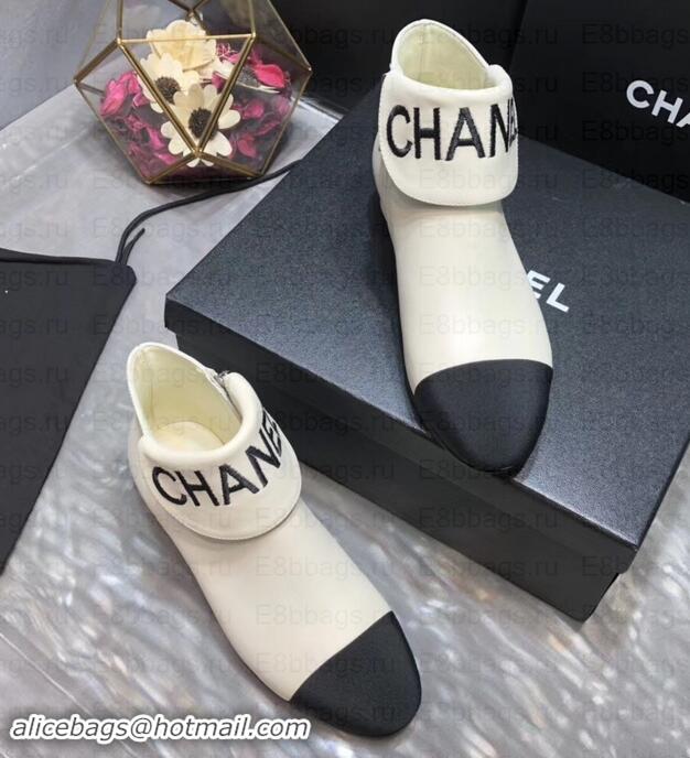 Crafted Chanel Heel 1.5cm Lambskin and Grosgrain Ankle Boots G35167 Creamy 2019