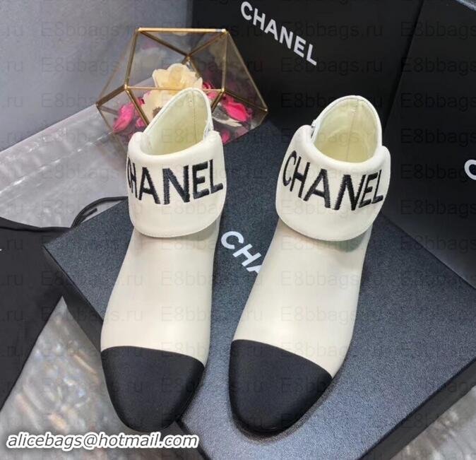 Crafted Chanel Heel 1.5cm Lambskin and Grosgrain Ankle Boots G35167 Creamy 2019