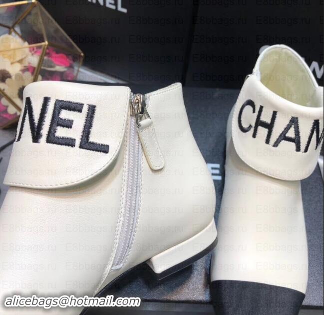 Crafted Chanel Heel 1.5cm Lambskin and Grosgrain Ankle Boots G35167 Creamy 2019