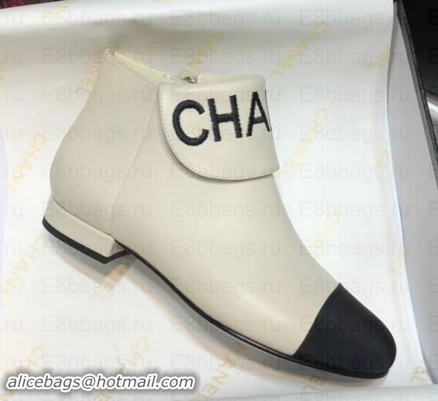 Crafted Chanel Heel 1.5cm Lambskin and Grosgrain Ankle Boots G35167 Creamy 2019