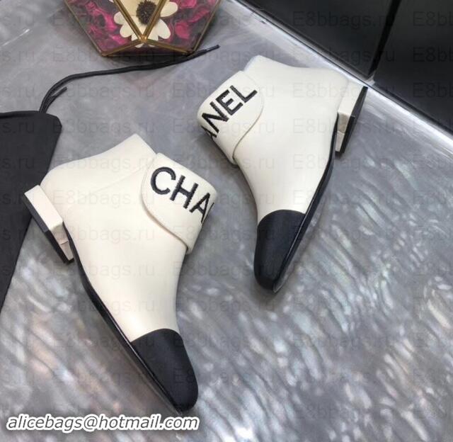 Crafted Chanel Heel 1.5cm Lambskin and Grosgrain Ankle Boots G35167 Creamy 2019