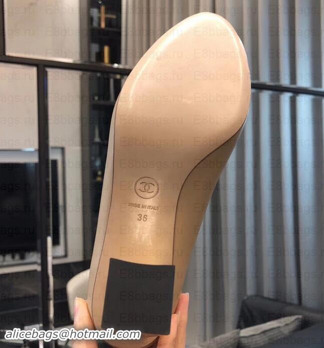 Fashion Chanel Heel 8cm Lambskin/Grosgrain Pumps G34905 apricot/Black 2019