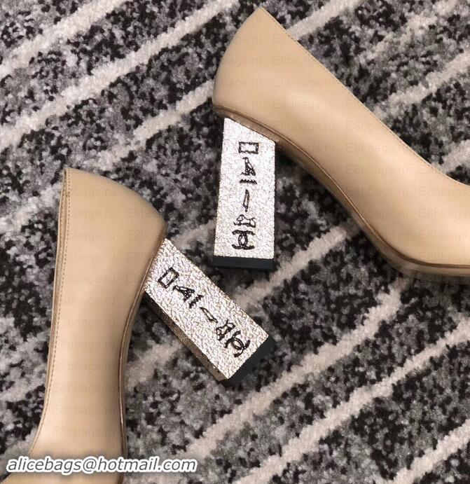 Fashion Chanel Heel 8cm Lambskin/Grosgrain Pumps G34905 apricot/Black 2019