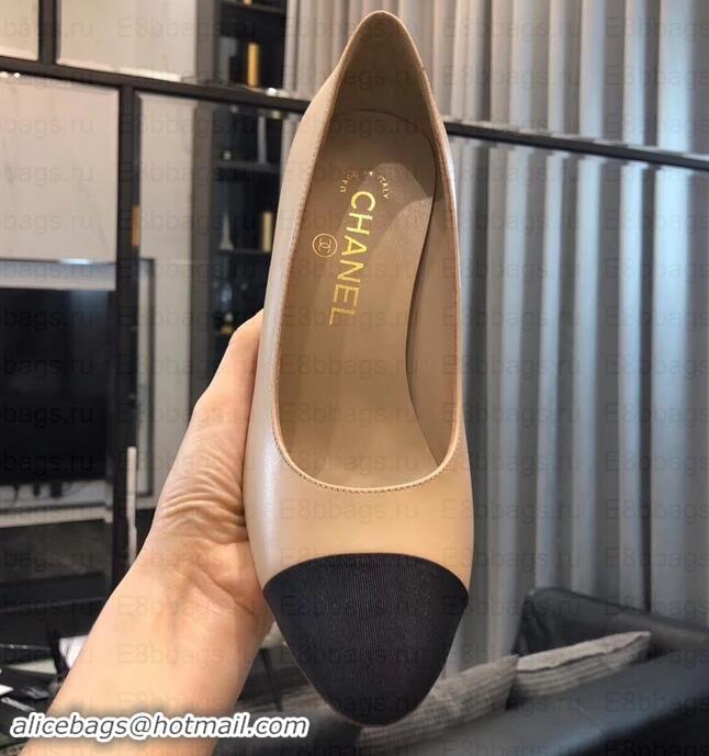 Fashion Chanel Heel 8cm Lambskin/Grosgrain Pumps G34905 apricot/Black 2019