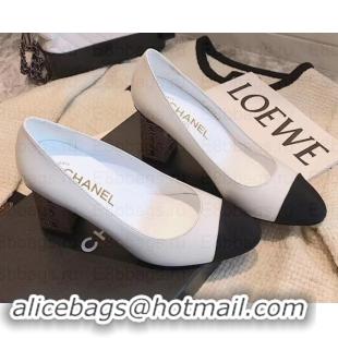 Purchase Chanel Heel 8cm Lambskin/Grosgrain Pumps G34905 white/Black 2019