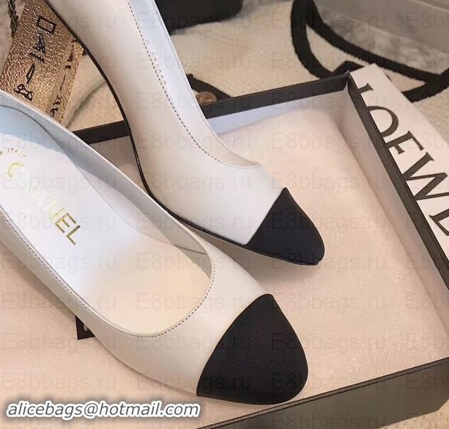 Purchase Chanel Heel 8cm Lambskin/Grosgrain Pumps G34905 white/Black 2019