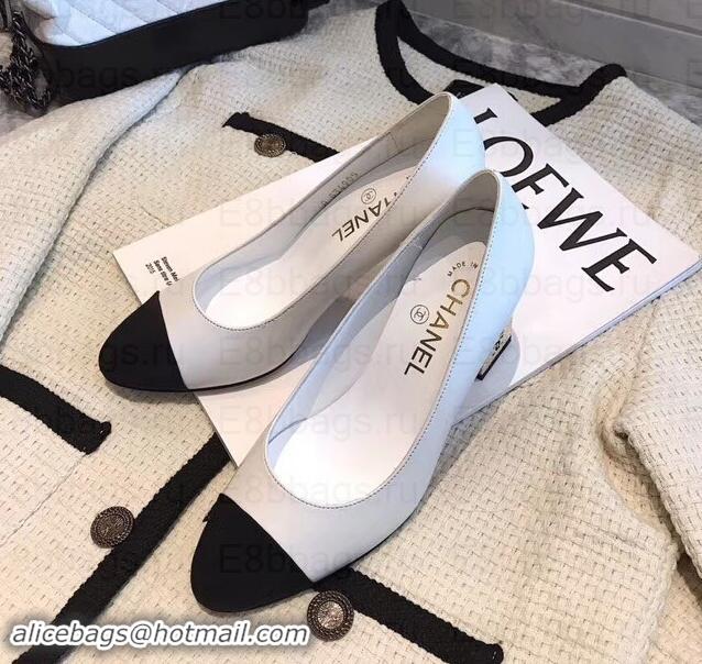 Purchase Chanel Heel 8cm Lambskin/Grosgrain Pumps G34905 white/Black 2019