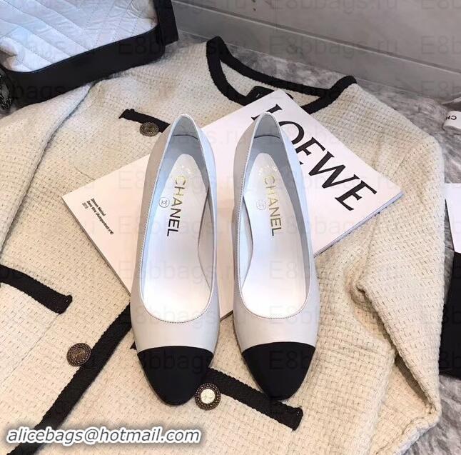 Purchase Chanel Heel 8cm Lambskin/Grosgrain Pumps G34905 white/Black 2019