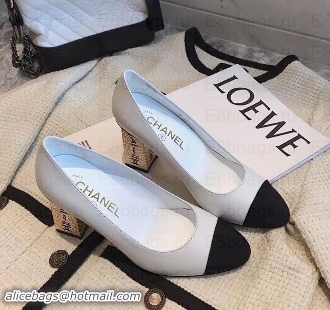 Purchase Chanel Heel 8cm Lambskin/Grosgrain Pumps G34905 white/Black 2019