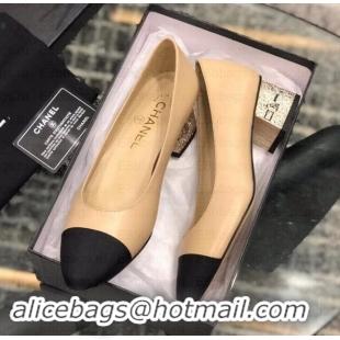 Classic Hot Chanel Heel 4cm Lambskin/Grosgrain Pumps G34906 apricot/Black 2019