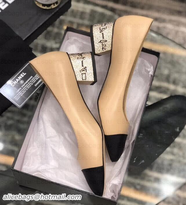 Classic Hot Chanel Heel 4cm Lambskin/Grosgrain Pumps G34906 apricot/Black 2019