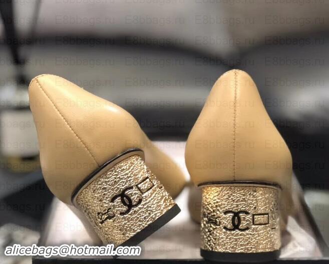 Classic Hot Chanel Heel 4cm Lambskin/Grosgrain Pumps G34906 apricot/Black 2019