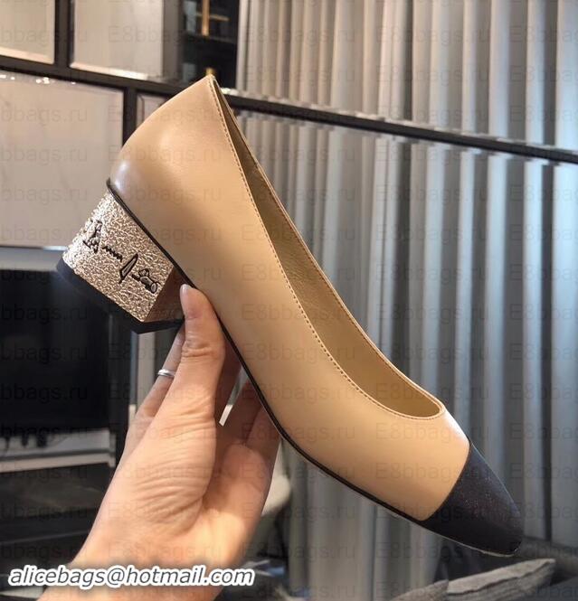 Classic Hot Chanel Heel 4cm Lambskin/Grosgrain Pumps G34906 apricot/Black 2019