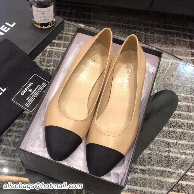 Classic Hot Chanel Heel 4cm Lambskin/Grosgrain Pumps G34906 apricot/Black 2019