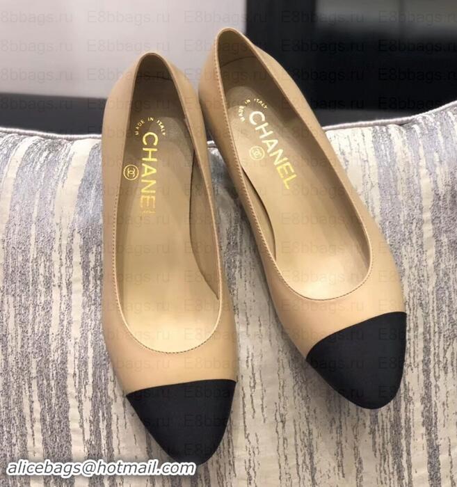 Classic Hot Chanel Heel 4cm Lambskin/Grosgrain Pumps G34906 apricot/Black 2019