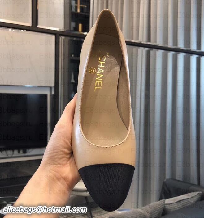 Classic Hot Chanel Heel 4cm Lambskin/Grosgrain Pumps G34906 apricot/Black 2019