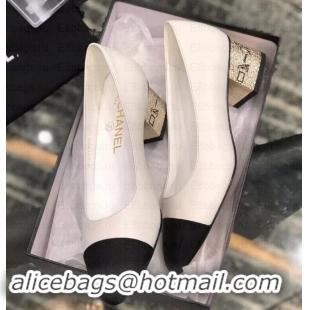 Discounts Chanel Heel 4cm Lambskin/Grosgrain Pumps G34906 white/Black 2019