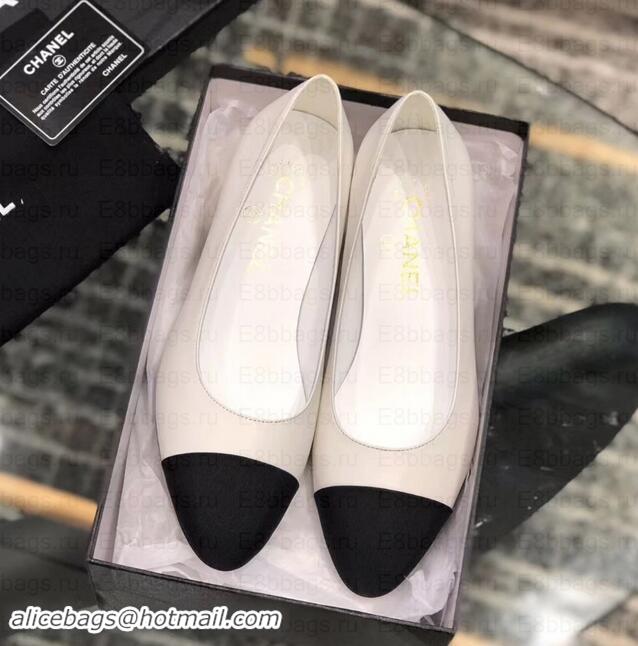 Discounts Chanel Heel 4cm Lambskin/Grosgrain Pumps G34906 white/Black 2019