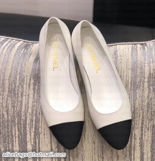 Discounts Chanel Heel 4cm Lambskin/Grosgrain Pumps G34906 white/Black 2019