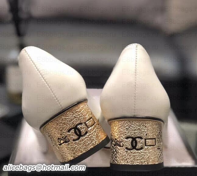 Discounts Chanel Heel 4cm Lambskin/Grosgrain Pumps G34906 white/Black 2019