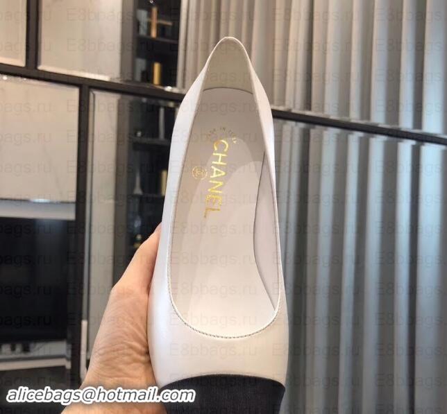 Discounts Chanel Heel 4cm Lambskin/Grosgrain Pumps G34906 white/Black 2019