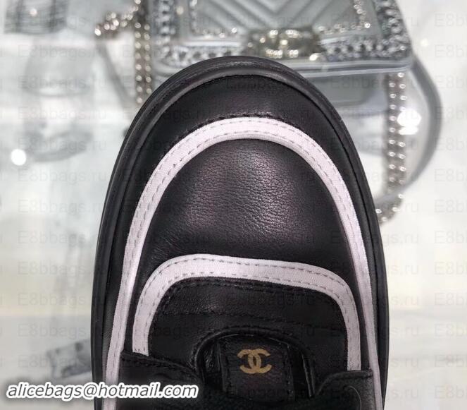 Discounts Chanel Logo Satin Finish Lambskin High-top Sneakers G35062 Black/White 2019